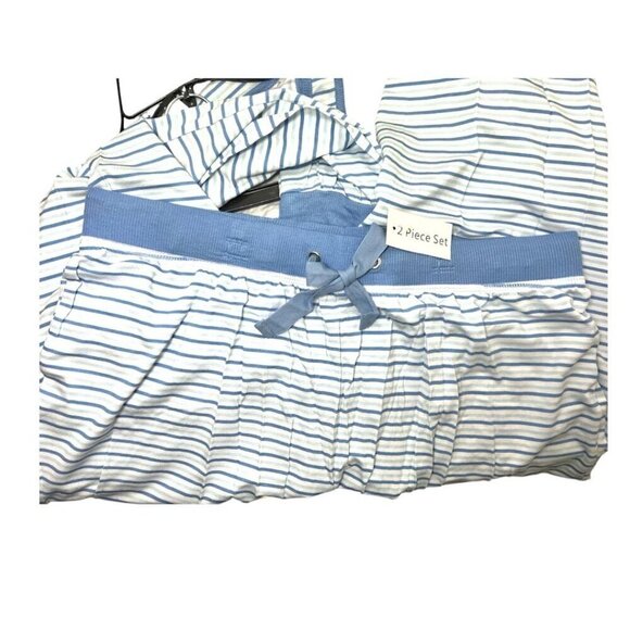Splendid Womens Blue Striped Split Neck Tank Top Joggers Pajama Sets Sz L New - Picture 5 of 9